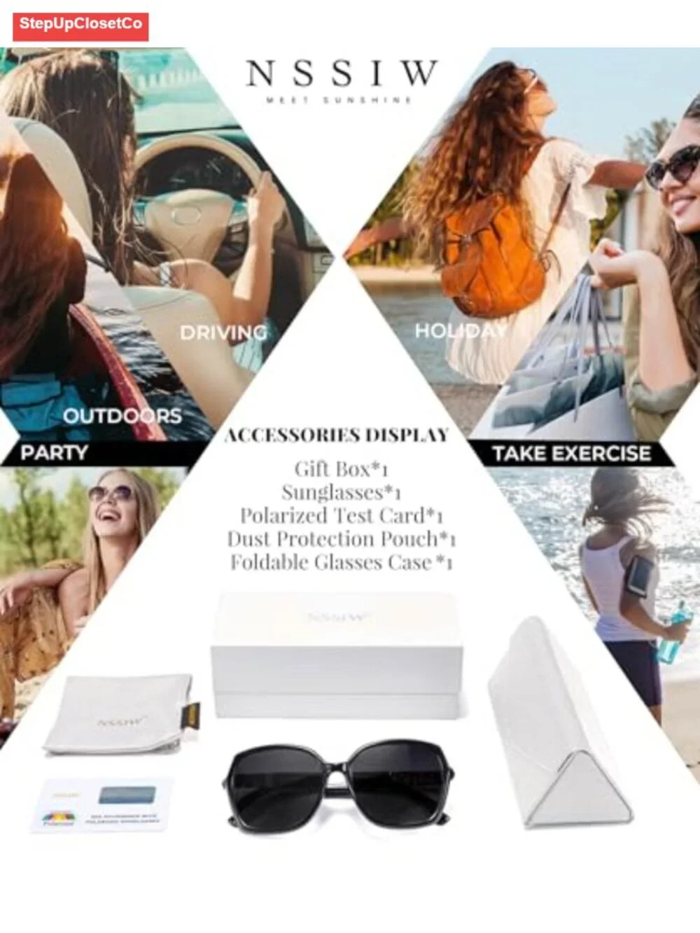 Polarized Large Square Sunglasses UV400 Protection